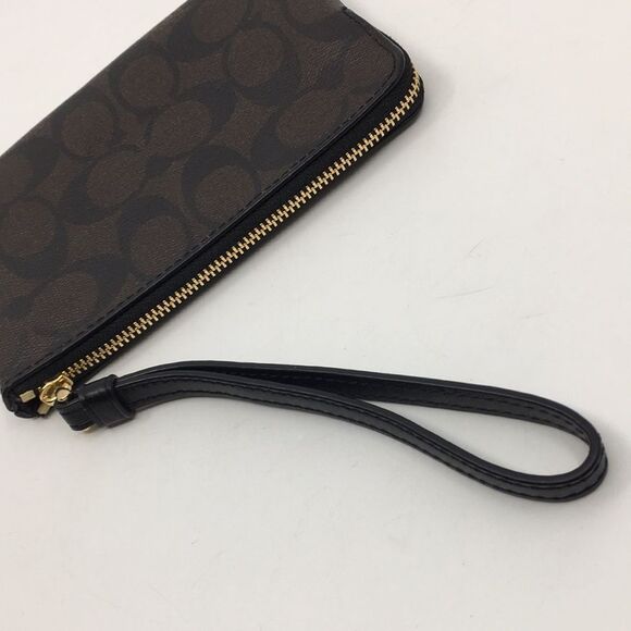 Coach F58035 Brown & Black Signature Coated Canvas Jacquard & Leather Wristlet - Picture 7 of 16